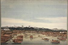 Nihonbashi in Edo and the Fuji in the background, 1823-1829