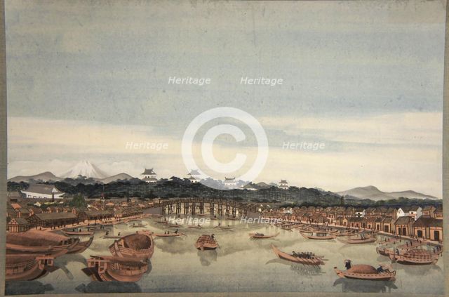 Nihonbashi in Edo and the Fuji in the background, 1823-1829.