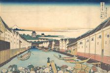 Nihonbashi in Edo (Edo Nihonbashi), from the series Thirty-six Views of Mount Fuji ..., ca. 1830-32. Creator: Hokusai