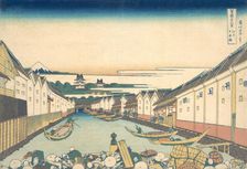 Nihonbashi in Edo (Edo Nihonbashi), from the series Thirty-six Views of Mount Fuji ..., ca. 1830-32. Creator: Hokusai