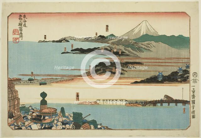 Nihonbashi, Shinagawa, Kawasaki, and Kanagawa, from the series "Famous Places on the..., c. 1830/35. Creator: Utagawa Kuniyoshi.