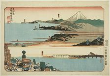 Nihonbashi, Shinagawa, Kawasaki, and Kanagawa, from the series "Famous Places on the..., c. 1830/35. Creator: Utagawa Kuniyoshi