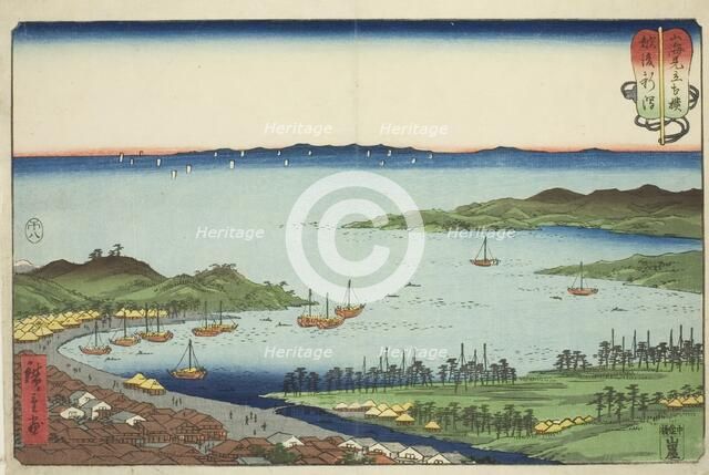 Niigata in Echigo Province (Echigo Niigata), from the series "Wrestling Matches between..., 1858. Creator: Ando Hiroshige.