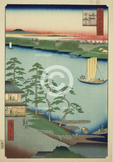 Niijuku Ferry (Niijuku no watashi), from the series "One Hundred Famous Views of Edo..., 1857. Creator: Ando Hiroshige.