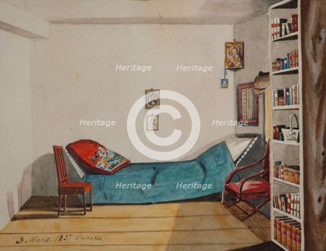 Nikita Muravyov's Room by exile in Irkutsk province, 1837. Artist: Muravyov, Nikita Mikhailovich (1797-1843)
