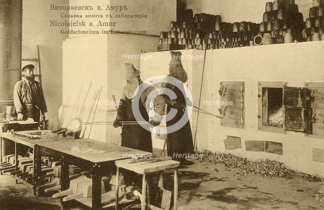 Nikolaevsk-on-Amur. Melting gold in the laboratory, 1900. Creator: Unknown.