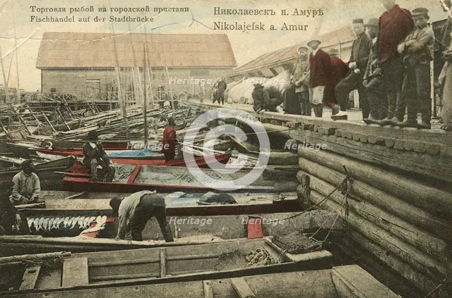 Nikolaevsk-on-Amur. Fish trade on the city pier, 1900. Creator: Unknown.