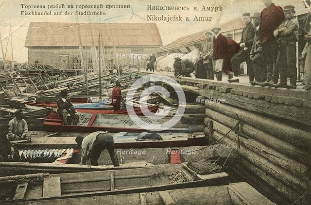 Nikolaevsk-on-Amur. Fish trade on the city pier, 1900. Creator: Unknown.