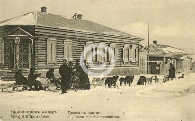 Nikolaevsk-on-Amur. Gilyaks with sledges, 1900. Creator: Unknown.