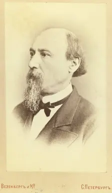 Nikolai Alekseevich Nekrasov, head-and-shoulders portrait, facing left, between 1880 and 1886. Creator: Unknown