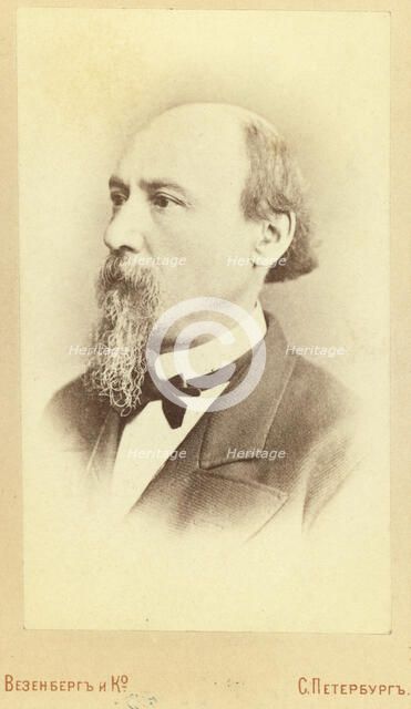 Nikolai Alekseevich Nekrasov, head-and-shoulders portrait, facing left, between 1880 and 1886. Creator: Unknown.