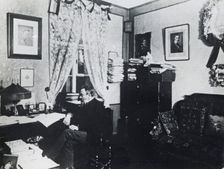 Nikolai Rimsky-Korsakov, Russian composer, in his study, St Petersburg, Russia, 1892. Creator: Unknown