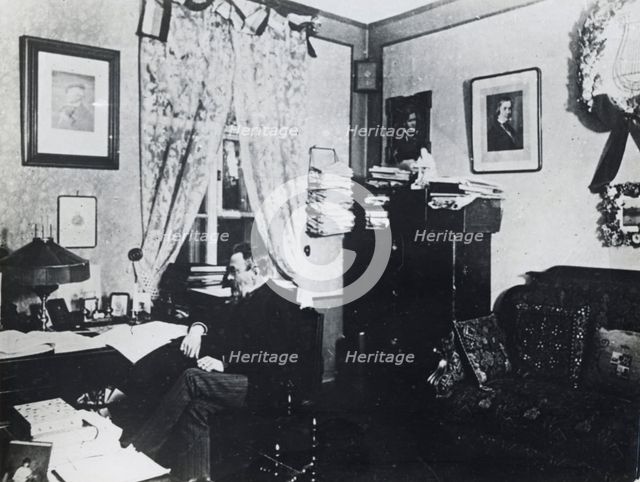 Nikolai Rimsky-Korsakov, Russian composer, in his study, St Petersburg, Russia, 1892.   Creator: Unknown.
