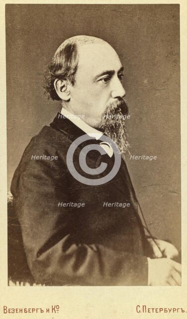 Nikolay Alexeyevich Nekrasov, half-length portrait, facing right, between 1880 and 1886. Creator: Unknown.
