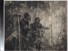Nikolay Nekrasov with Gavrila Zakharov at hunting, 1955
