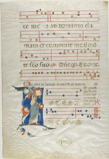 Nimbed Saint in a Historiated Initial "I" from an Antiphonary, 1310/15. Creator: Neri da Rimini