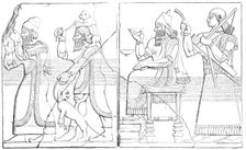 Nimroud Sculptures at the British Museum - Tribute Bearers; Assyrian King and Sword-Bearer, 1850. Creator: Unknown