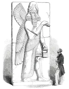 Nimroud Sculptures at the British Museum - Colossal Figure of Winged Man or Divinity, 1850. Creator: Unknown