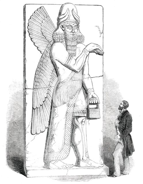 Nimroud Sculptures at the British Museum - Colossal Figure of Winged Man or Divinity, 1850. Creator: Unknown.