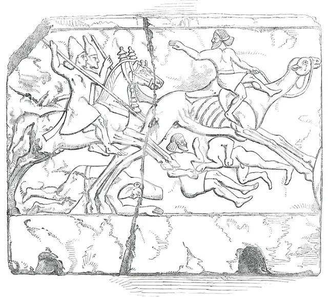Nimroud Sculptures...Flight of an Arab Mounted upon a Camel, 1850. Creator: Unknown.