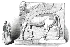 Nimroud Sculptures Just Received at the British Museum - Human-Headed and Eagle-Winged Bull, 1850. Creator: Smyth