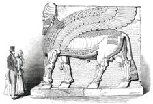 Nimroud Sculptures Just Received at the British Museum - Human-Headed and Eagle-Winged Bull, 1850. Creator: Smyth