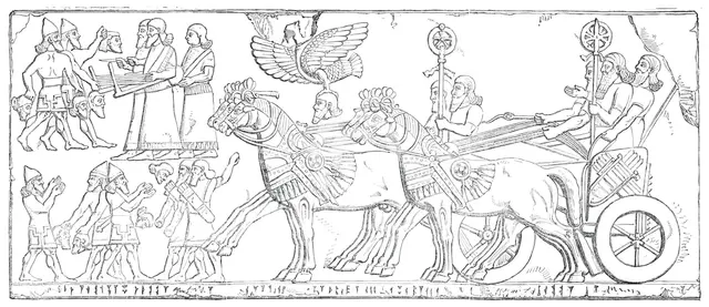 Nimroud Sculptures...Triumphal Return of the King to his Camp, 1850. Creator: Unknown.