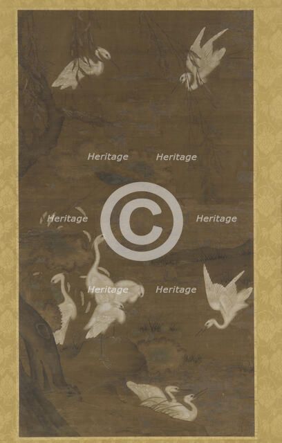 Nine White Egrets and a Willow Tree, Ming dynasty, 15th century. Creator: Unknown.