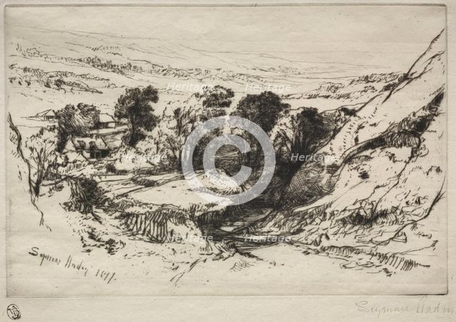 Nine Barrow Down, 1877. Creator: Francis Seymour Haden (British, 1818-1910).