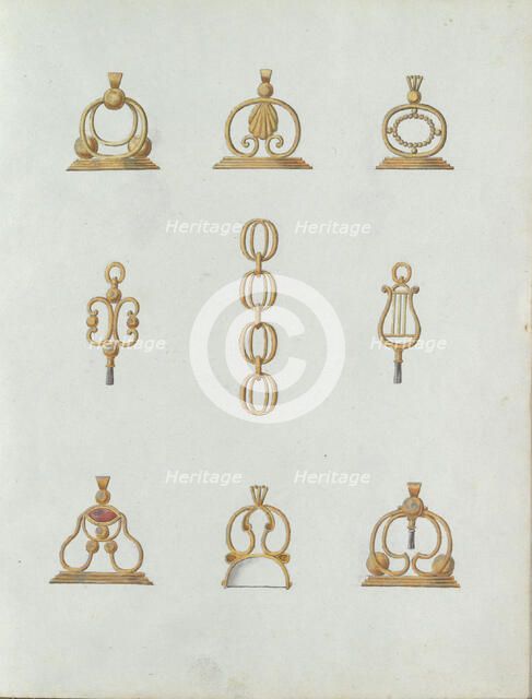 Nine designs of pendants, c.1800-c.1810. Creator: Carl Friedrich Bärthel.