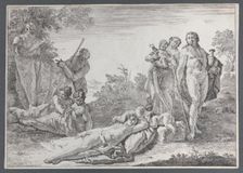 Nine Figures near a Herm of Pan, from "Bacchanals and Histories", 1744. Creator: Francesco Fontebasso