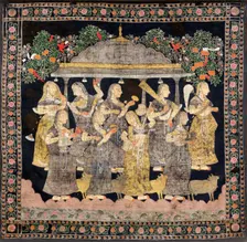 Nine Gopis (Pichwai Painting), End of 19th century. Creator: Indische Kunst