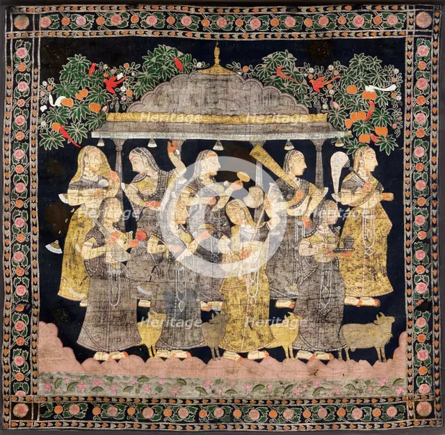 Nine Gopis (Pichwai Painting), End of 19th century. Creator: Indische Kunst.