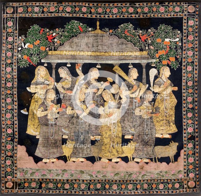 Nine Gopis (Pichwai Painting), End of 19th century. Creator: Indische Kunst.