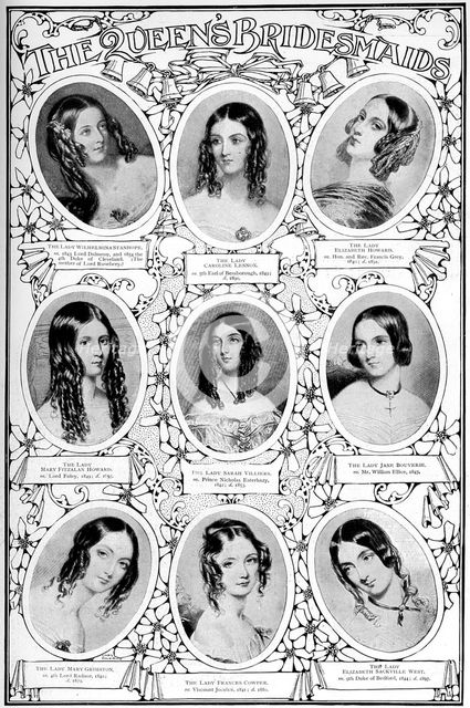 Nine of Queen Victoria's bridesmaids, 10 February 1840. Artist: Unknown