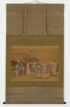Nine people out to see cherry blossoms, Edo period, 1615-1868. Creator: Unknown