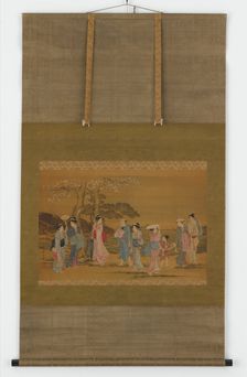 Nine people out to see cherry blossoms, Edo period, 1615-1868. Creator: Unknown