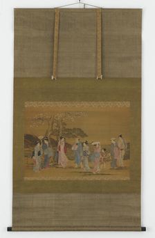 Nine people out to see cherry blossoms, Edo period, 1615-1868. Creator: Unknown