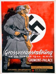 NSDAP poster for a meeting at the Gaumont Palace, France, 30th January 1944