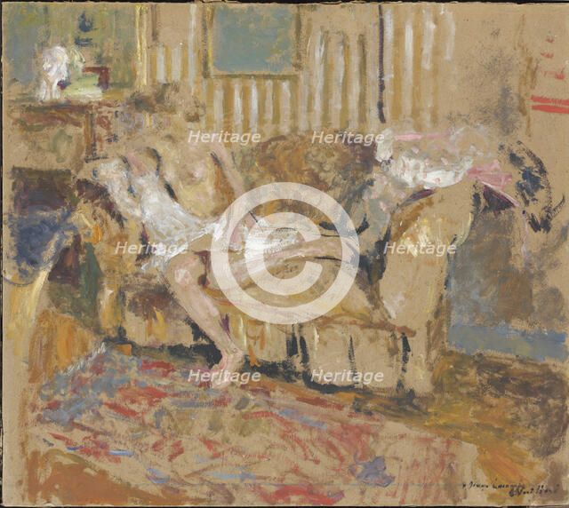 Nu dans le salon rayé, c. 1905. Creator: Vuillard, Édouard (1868-1940).