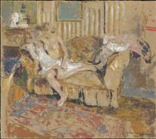 Nu dans le salon rayé, c. 1905. Creator: Vuillard, Édouard (1868-1940)