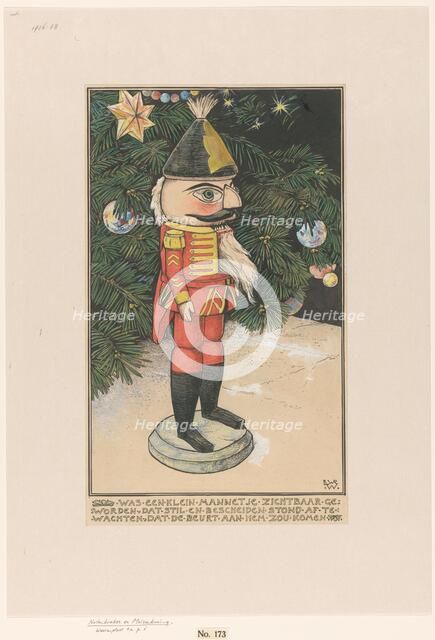 Nutcracker in hussar's uniform in front of a Christmas tree, 1898.  Creator: Willem Wenckebach.