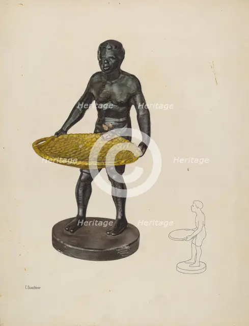 Nubian with Cotton Basket Card Tray, c. 1937. Creator: Edward W. Buechner.