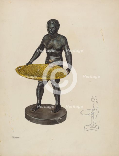 Nubian with Cotton Basket Card Tray, c. 1937. Creator: Edward W. Buechner.