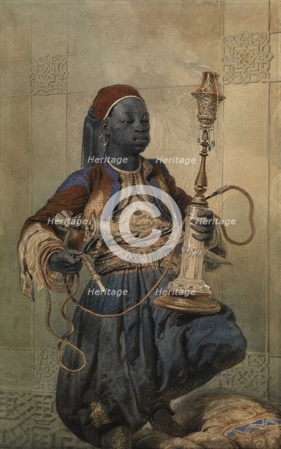 Nubian with a Waterpipe, 1862. Artist: Zichy, Mihály (1827-1906)