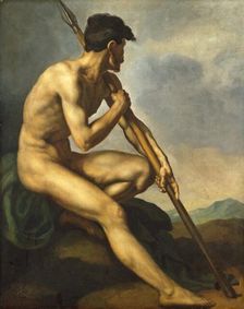 Nude Warrior with a Spear, c. 1816. Creator: Theodore Gericault