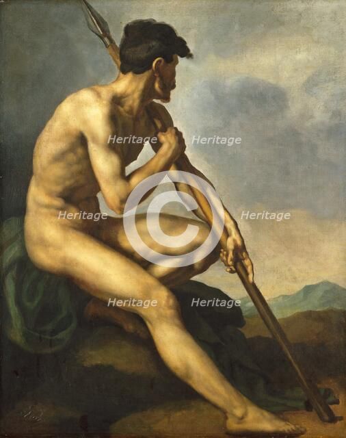 Nude Warrior with a Spear, c. 1816. Creator: Theodore Gericault.