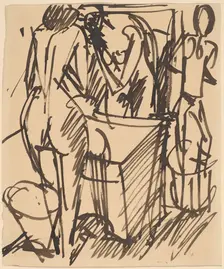 Nude with a Mirror, Standing Before a Washstand, 1908-1910. Creator: Ernst Kirchner