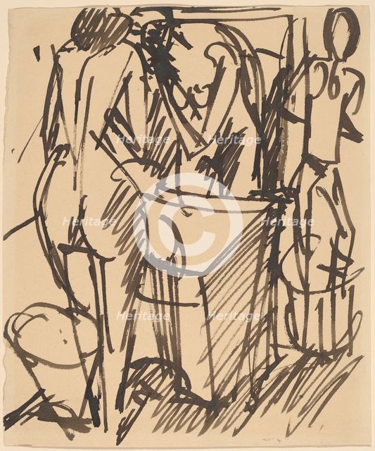 Nude with a Mirror, Standing Before a Washstand, 1908-1910. Creator: Ernst Kirchner.