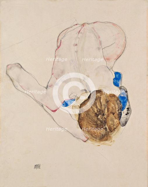 Nude with Blue Stockings, Bending Forward, 1912. Artist: Schiele, Egon (1890–1918)